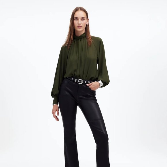 Madewell Turtleneck Long-Sleeve Top in Chiffon in Mossy Umber, Size Medium - Picture 1 of 9